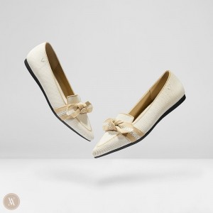 Mokasíny VIVAIA Pointed-Toe Bow Michelle Damske Krém Biele | FKZ-5254