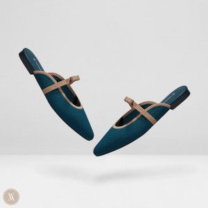 Mules VIVAIA Pointed-Toe Bow Elsie Damske Tmavo Tyrkysový | HOA-7105