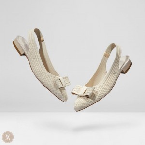 Sandále VIVAIA Pointed-Toe Bow Sling-Back Lyliann Damske Krém Biele | FXB-7113