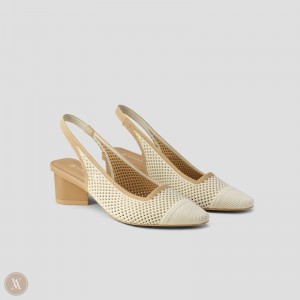 Podpätky VIVAIA Pointed-Toe Sling-Back Leah Damske Krém Biele | YGD-7930