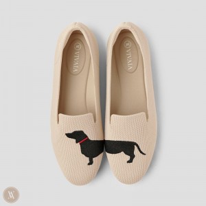 Mokasíny VIVAIA Round-Toe Embroidered Audrey Damske Almond - Dog | VFE-4292
