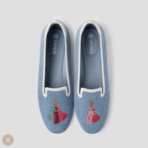 Mokasíny VIVAIA Round-Toe Embroidered Audrey Damske Modre | ZCL-9677