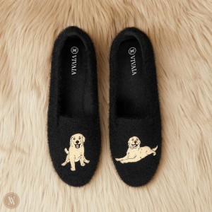 Mokasíny VIVAIA Round-Toe Faux Mink-Knit Audrey Damske Čierne Zlate | VTR-9031