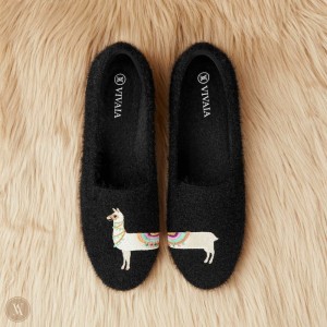 Mokasíny VIVAIA Round-Toe Faux Mink-Knit Audrey Damske Čierne | CYE-0597