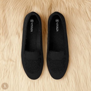 Mokasíny VIVAIA Round-Toe Faux Mink-Knit Audrey Damske Čierne | CDY-5632