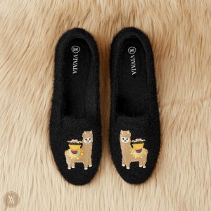 Mokasíny VIVAIA Round-Toe Faux Mink-Knit Audrey Damske Čierne | NNX-3680