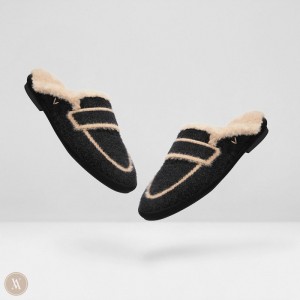 Papuče VIVAIA Round-Toe Fluffy Renee Damske Čierne | NRA-0344