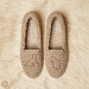 Mokasíny VIVAIA Round-Toe Recycled Faux Fur Audrey Damske Latte - Cat | HZF-7699