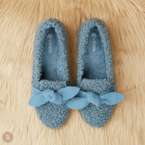 Mokasíny VIVAIA Round-Toe Recycled Faux Fur Audrey Damske Modre | CZK-1357