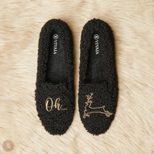 Mokasíny VIVAIA Round-Toe Recycled Faux Fur Audrey Damske Čierne | AMB-3359