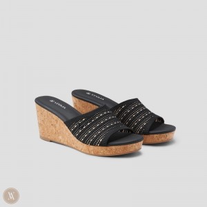 Sandále VIVAIA Round-Toe Wedge Stacey Damske Čierne | RPK-8381