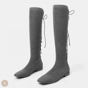 Čižmy VIVAIA Square-Toe Back-Lace Mid-Calf Pandora Damske Siva | AGC-7974