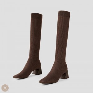 Čižmy VIVAIA Square-Toe Block Heel Knee-High Rebecca Damske Tmavo Čokoláda | WCA-7385