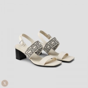 Sandále Na Podpätku VIVAIA Square-Toe Block Luna Damske Krém Biele | NJE-8427