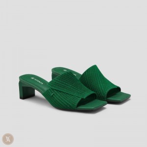 Slapky VIVAIA Square-Toe Block Heel Jade Damske Zelene | GNS-5699