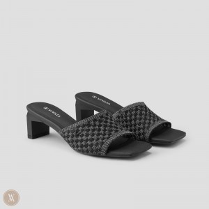 Slapky VIVAIA Square-Toe Block Heel Juliet Damske Čierne | EWQ-9351