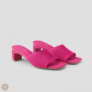 Slapky VIVAIA Square-Toe Block Heel Juliet Damske Pitaya Mesh | FPR-3385