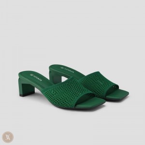 Slapky VIVAIA Square-Toe Block Heel Juliet Damske Zelene | PWD-2190