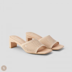 Slapky VIVAIA Square-Toe Block Heel Juliet Damske Almond Mesh | GML-5644