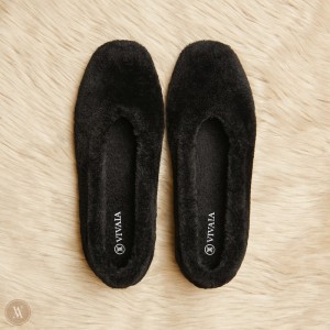 Ploché Topánky VIVAIA Square-Toe Recycled Mink Faux Fur Margot Damske Čierne | DOO-3750