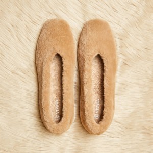 Ploché Topánky VIVAIA Square-Toe Recycled Mink Faux Fur Margot Damske Nutmeg | SZR-7490