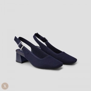 Podpätky VIVAIA Square Toe Block Melody Slingback Damske Námornícka Modrá | WFX-6794