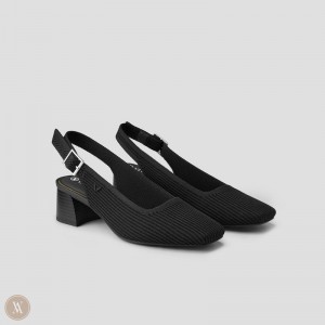Podpätky VIVAIA Square Toe Block Melody Slingback Damske Čierne | DNI-6752