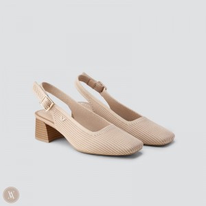 Podpätky VIVAIA Square Toe Block Melody Slingback Damske Almond | RPT-0916