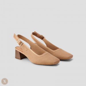 Podpätky VIVAIA Square Toe Block Melody Slingback Damske Nutmeg | DZF-7973