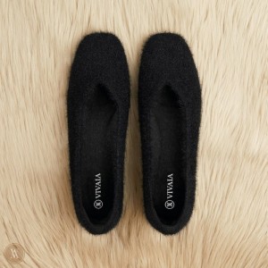 Ploché Topánky VIVAIA Squared-Toe Faux Mink-Knit Margot Damske Čierne | JWL-2686