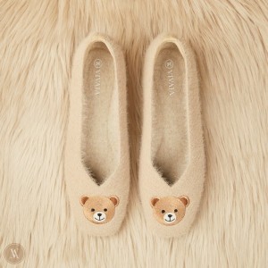 Ploché Topánky VIVAIA Squared-Toe Faux Mink-Knit Margot Damske Latte - Bear | DKV-2760