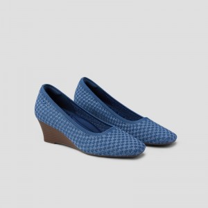 Podpätky VIVAIA Square-toe Wedge Margot Wedge Pro Damske Denim Woven | VVY-4275
